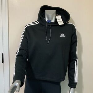 Adidas Cropped Short Black Pullover Hoodie Hooded Sweatshirt Women's Large